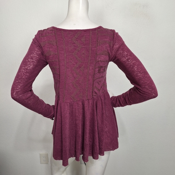 Free People Raspberry Jam Justyna Boho Coquette Long Sleeve Babydoll Top Size S - Picture 6 of 15